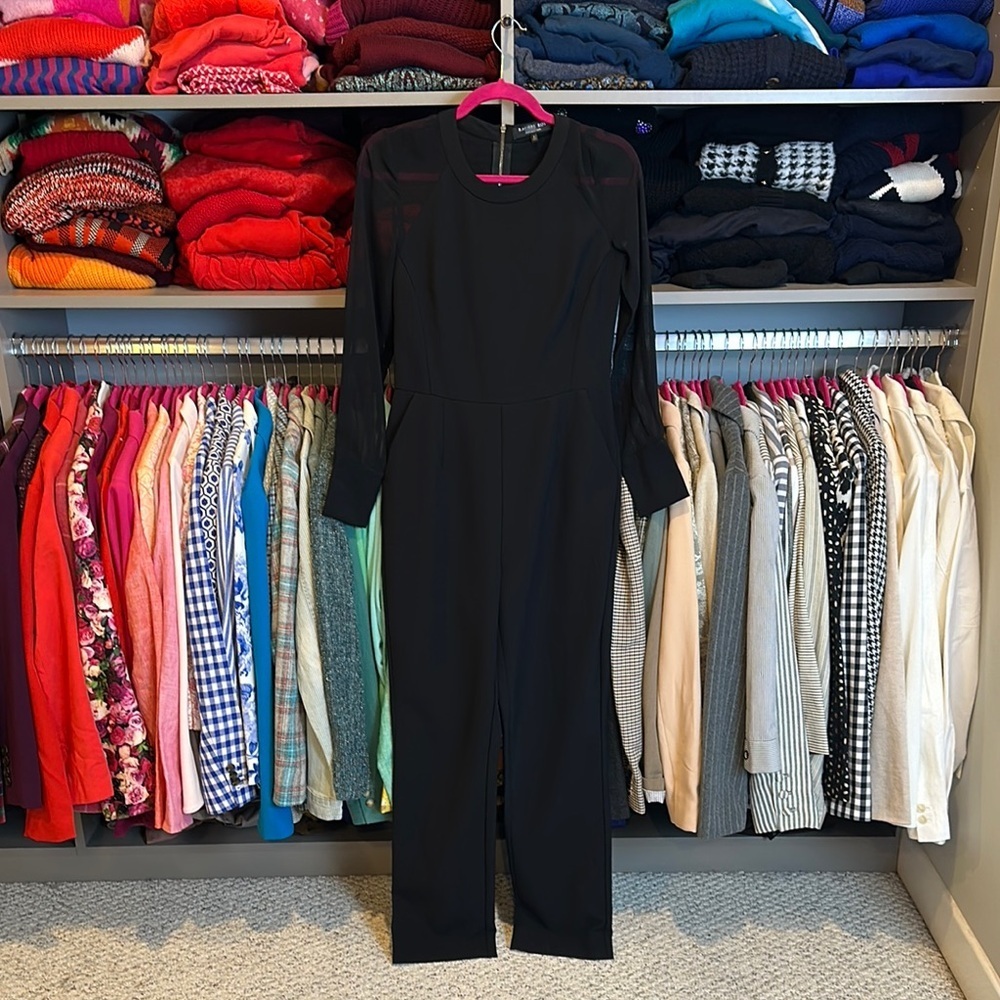 Rachel Roy Collection black semi sheer long sleeve 2 pocket jumpsuit size 2